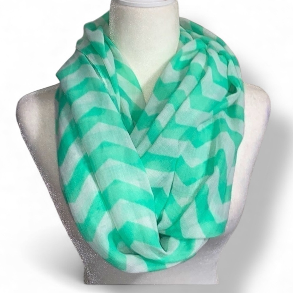 Mint Green White Chevron Lightweight Infinity Scarf